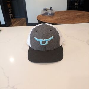 Gray and Black Trucker Hat with Blue Logo